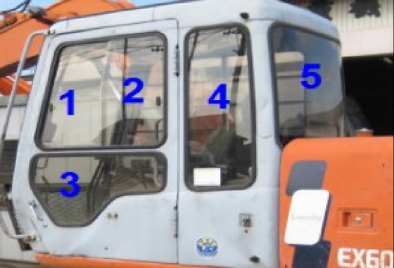 4383431 HITACHI Excavator Kaca Kabin Jendela Pintu Kiri Posisi Belakang NO.4